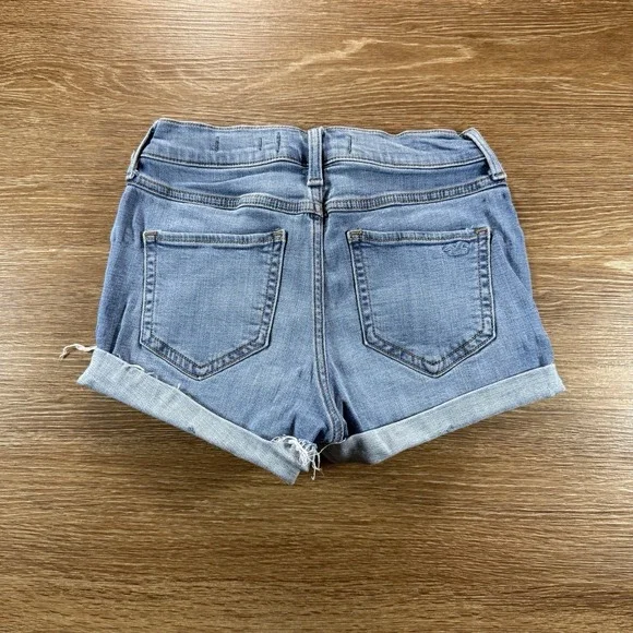 Hollister Women's High Rise Denim Shorts Light Wash Cuffed W25 Size 1 Casual - Picture 9 of 9